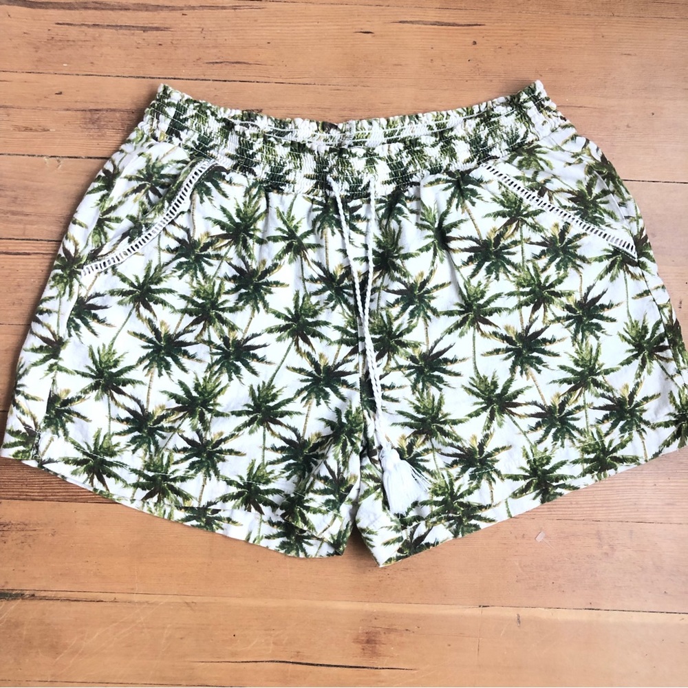 Linen blend Hawaiian tropical elastic waist shorts Sz XL